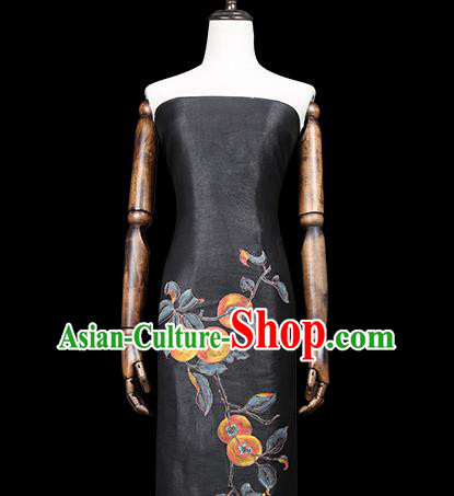 China Cheongsam Drapery Classical Gambiered Guangdong Gauze Traditional Hand Painting Persimmon Black Silk Fabric