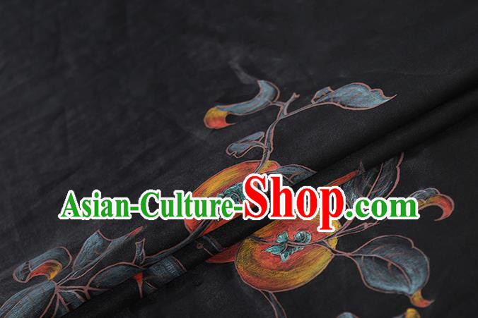China Cheongsam Drapery Classical Gambiered Guangdong Gauze Traditional Hand Painting Persimmon Black Silk Fabric