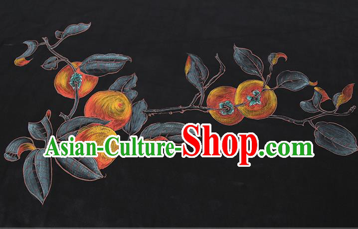 China Cheongsam Drapery Classical Gambiered Guangdong Gauze Traditional Hand Painting Persimmon Black Silk Fabric