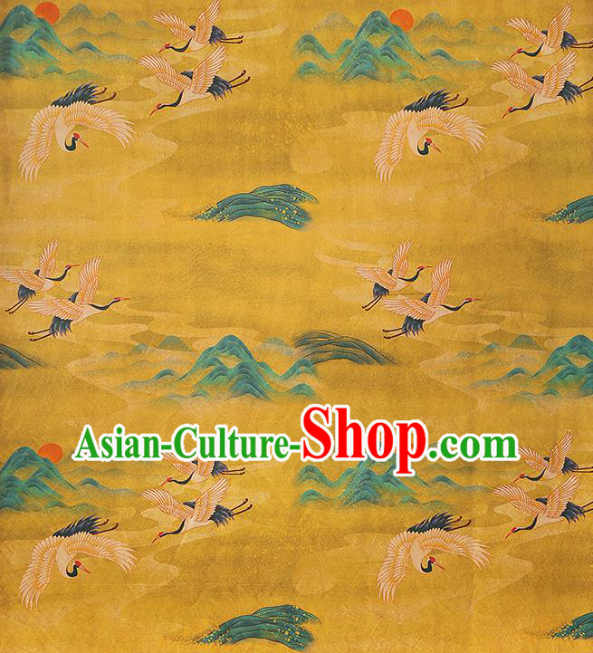 Chinese Classical Cranes Pattern Golden Brocade Drapery Traditional Qipao Dress Silk Tapestry Fabric