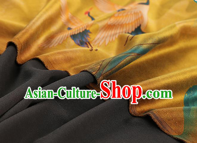 Chinese Classical Cranes Pattern Golden Brocade Drapery Traditional Qipao Dress Silk Tapestry Fabric