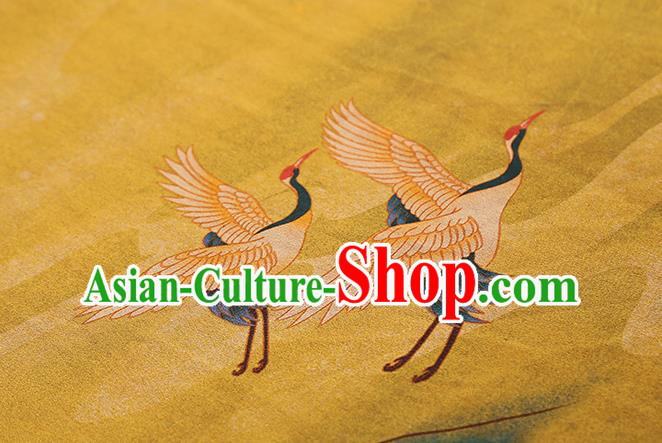 Chinese Classical Cranes Pattern Golden Brocade Drapery Traditional Qipao Dress Silk Tapestry Fabric