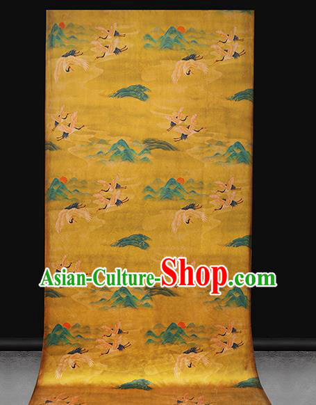 Chinese Classical Cranes Pattern Golden Brocade Drapery Traditional Qipao Dress Silk Tapestry Fabric
