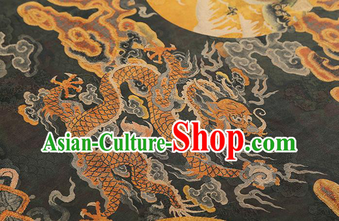 Chinese Printing Dragon Black Gambiered Guangdong Gauze Drapery Traditional Tang Suit Silk Fabric