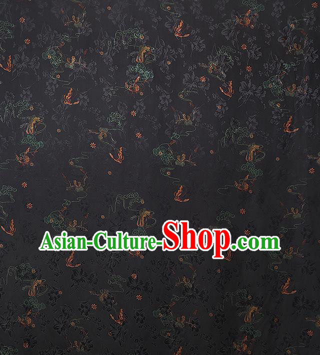 Chinese Traditional Qipao Dress Silk Satin Fabric Classical Butterfly Pattern Black Brocade Drapery