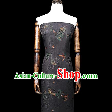 Chinese Traditional Qipao Dress Silk Satin Fabric Classical Butterfly Pattern Black Brocade Drapery
