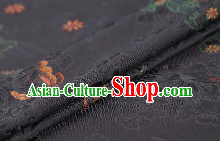 Chinese Traditional Qipao Dress Silk Satin Fabric Classical Butterfly Pattern Black Brocade Drapery