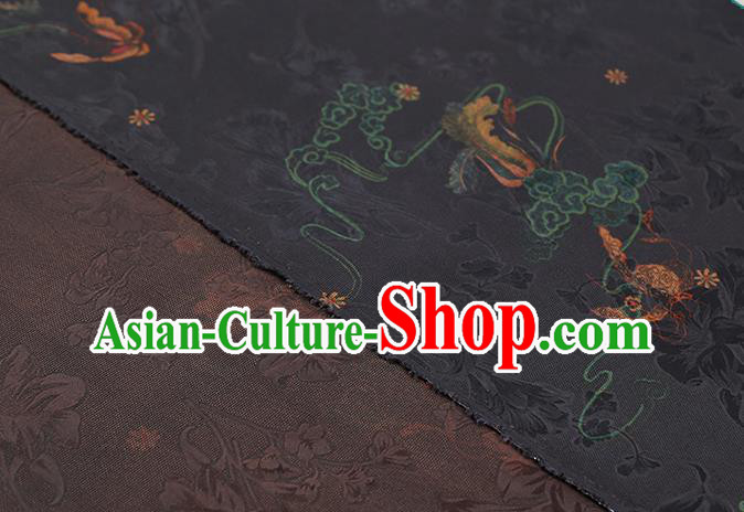 Chinese Traditional Qipao Dress Silk Satin Fabric Classical Butterfly Pattern Black Brocade Drapery