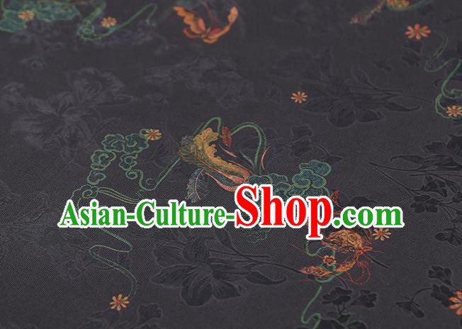 Chinese Traditional Qipao Dress Silk Satin Fabric Classical Butterfly Pattern Black Brocade Drapery