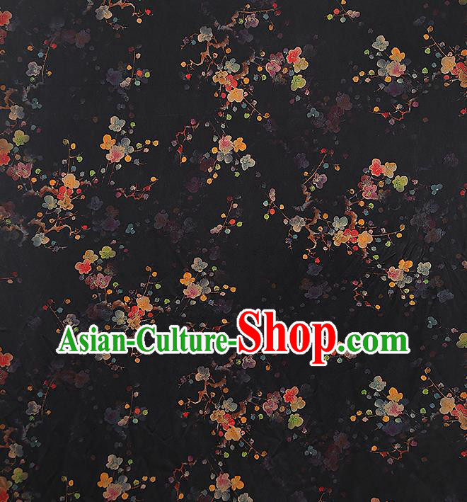 Chinese Traditional Qipao Dress Tapestry Silk Fabric Classical Plum Blossom Pattern Black Brocade Drapery