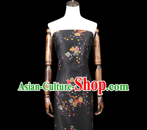 Chinese Traditional Qipao Dress Tapestry Silk Fabric Classical Plum Blossom Pattern Black Brocade Drapery