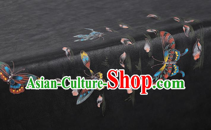 China Cheongsam Drapery Traditional Hand Painting Butterfly Silk Fabric Classical Black Gambiered Guangdong Gauze
