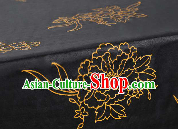 Chinese Traditional Qipao Dress Black Tapestry Silk Fabric Classical Peony Pattern Brocade Drapery