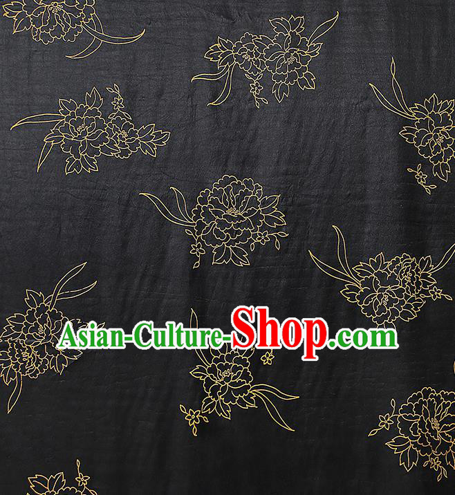 Chinese Traditional Qipao Dress Black Tapestry Silk Fabric Classical Peony Pattern Brocade Drapery