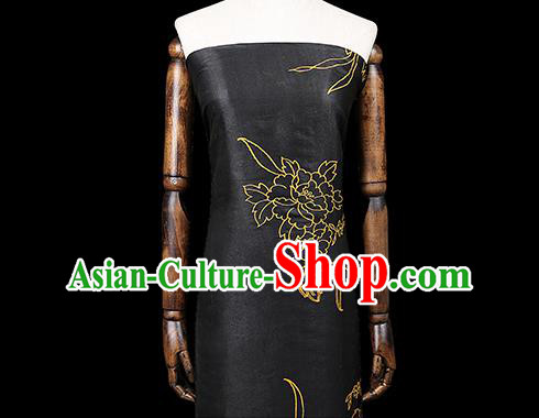 Chinese Traditional Qipao Dress Black Tapestry Silk Fabric Classical Peony Pattern Brocade Drapery
