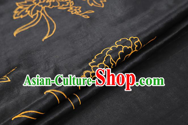 Chinese Traditional Qipao Dress Black Tapestry Silk Fabric Classical Peony Pattern Brocade Drapery
