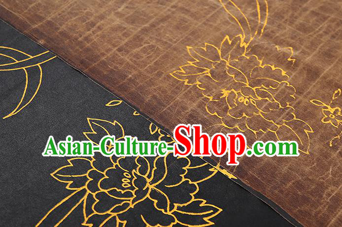 Chinese Traditional Qipao Dress Black Tapestry Silk Fabric Classical Peony Pattern Brocade Drapery