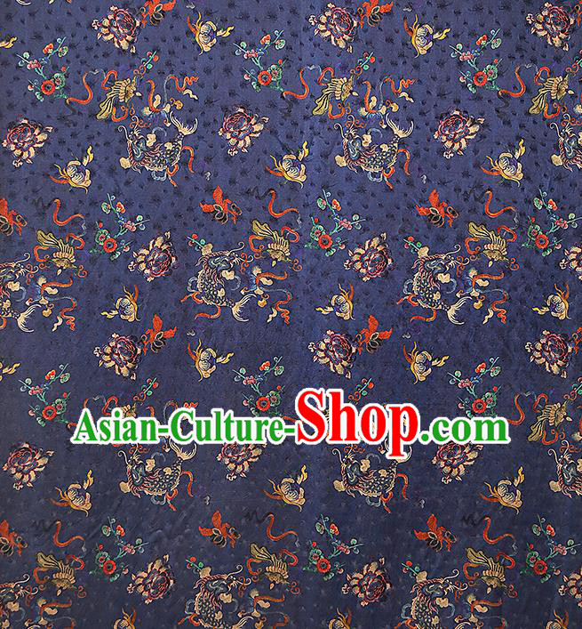 Chinese Classical Carp Pattern Brocade Drapery Traditional Qipao Dress Royalblue Tapestry Silk Fabric