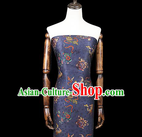 Chinese Classical Carp Pattern Brocade Drapery Traditional Qipao Dress Royalblue Tapestry Silk Fabric
