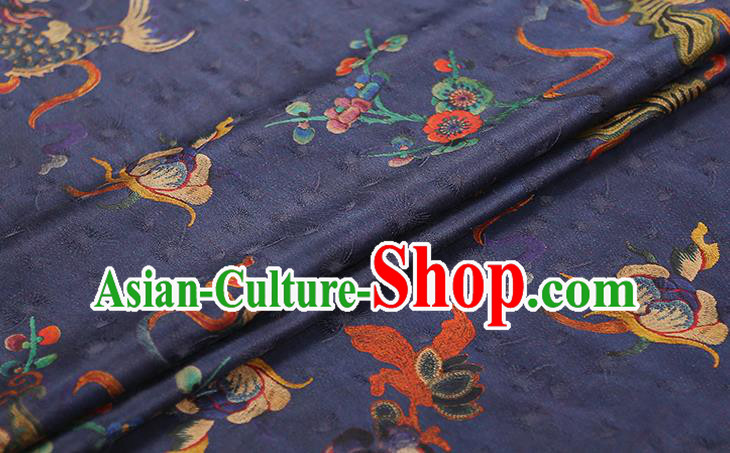 Chinese Classical Carp Pattern Brocade Drapery Traditional Qipao Dress Royalblue Tapestry Silk Fabric
