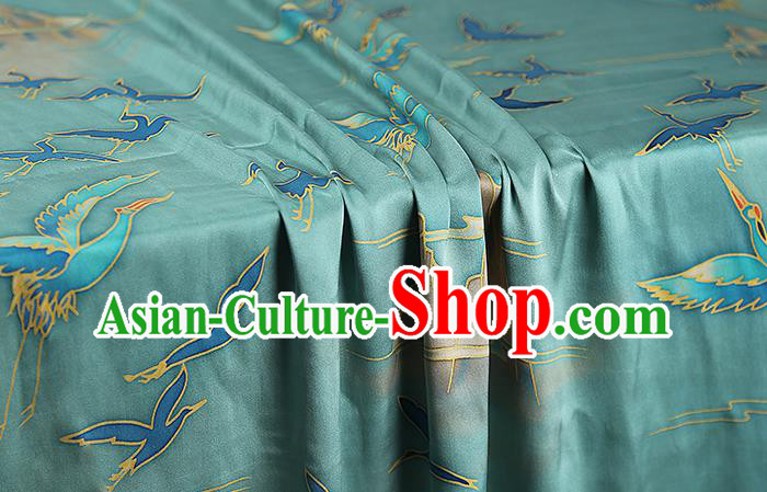 Chinese Traditional Qipao Dress Blue Silk Fabric Classical Printing Cranes Gambiered Guangdong Gauze