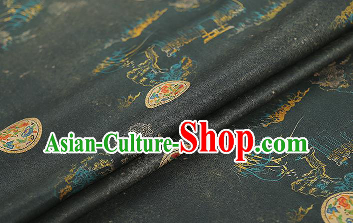 Chinese Classical Atrovirens Gambiered Guangdong Gauze Traditional Qipao Dress Silk Fabric