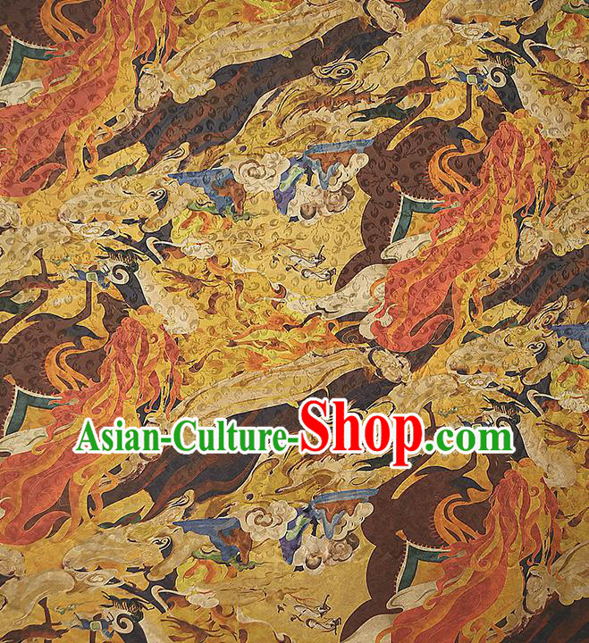 Chinese Classical Golden Gambiered Guangdong Gauze Traditional Qipao Dress Silk Fabric Brocade Tapestry