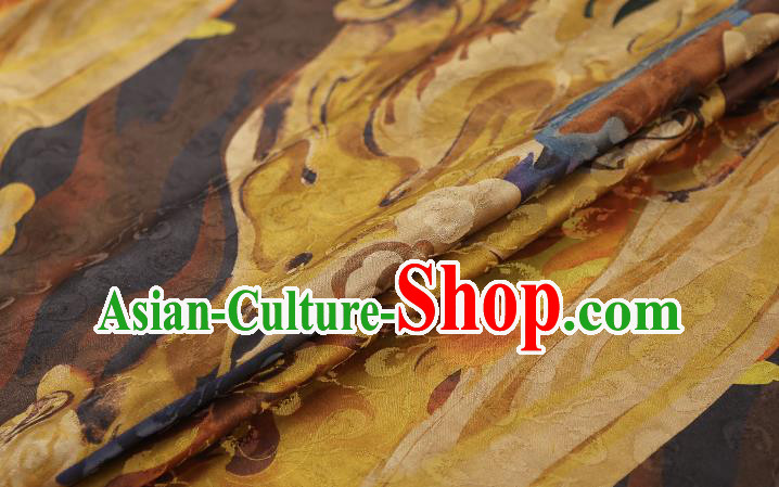 Chinese Classical Golden Gambiered Guangdong Gauze Traditional Qipao Dress Silk Fabric Brocade Tapestry