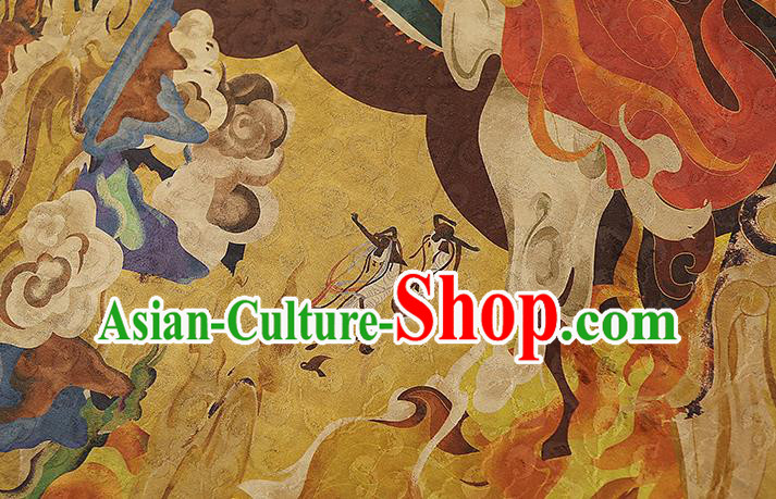 Chinese Classical Golden Gambiered Guangdong Gauze Traditional Qipao Dress Silk Fabric Brocade Tapestry