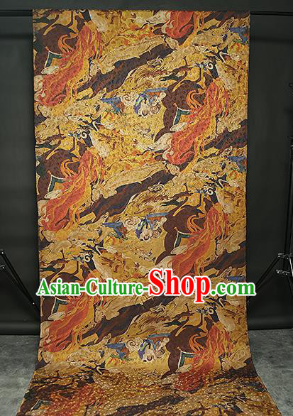 Chinese Classical Golden Gambiered Guangdong Gauze Traditional Qipao Dress Silk Fabric Brocade Tapestry