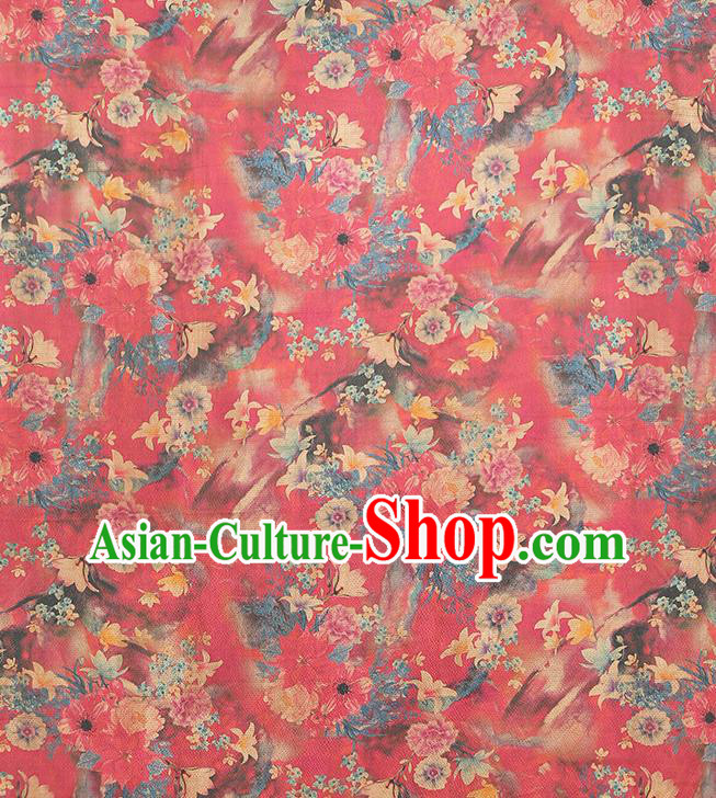 Chinese Classical Red Gambiered Guangdong Gauze Traditional Qipao Dress Silk Fabric