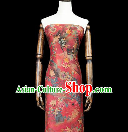 Chinese Classical Red Gambiered Guangdong Gauze Traditional Qipao Dress Silk Fabric