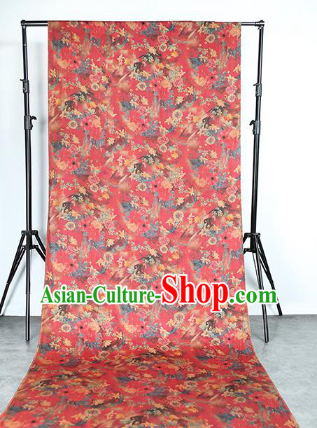 Chinese Classical Red Gambiered Guangdong Gauze Traditional Qipao Dress Silk Fabric