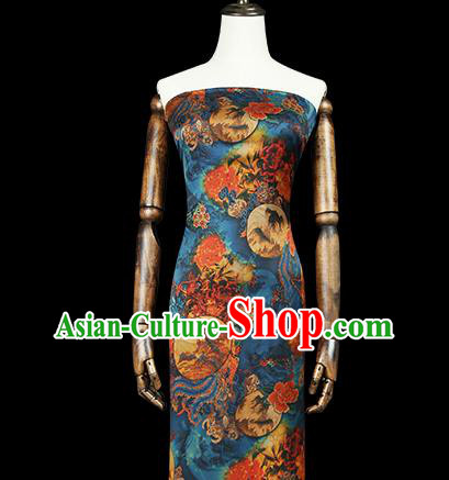 Chinese Traditional Qipao Dress Blue Silk Fabric Classical Phoenix Pattern Gambiered Guangdong Gauze