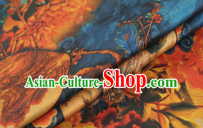 Chinese Traditional Qipao Dress Blue Silk Fabric Classical Phoenix Pattern Gambiered Guangdong Gauze