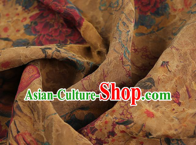 Chinese Traditional Qipao Dress Ginger Silk Fabric Classical Red Peony Pattern Gambiered Guangdong Gauze
