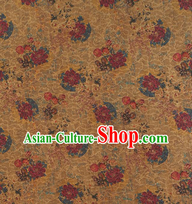 Chinese Traditional Qipao Dress Ginger Silk Fabric Classical Red Peony Pattern Gambiered Guangdong Gauze