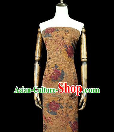 Chinese Traditional Qipao Dress Ginger Silk Fabric Classical Red Peony Pattern Gambiered Guangdong Gauze