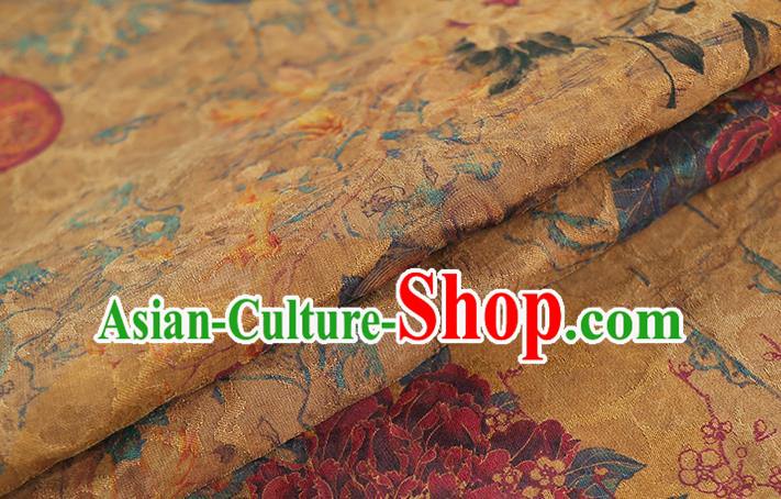 Chinese Traditional Qipao Dress Ginger Silk Fabric Classical Red Peony Pattern Gambiered Guangdong Gauze