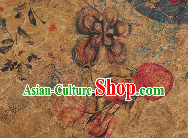 Chinese Traditional Qipao Dress Ginger Silk Fabric Classical Red Peony Pattern Gambiered Guangdong Gauze