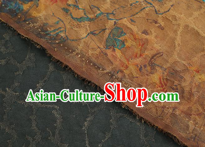 Chinese Traditional Qipao Dress Ginger Silk Fabric Classical Red Peony Pattern Gambiered Guangdong Gauze