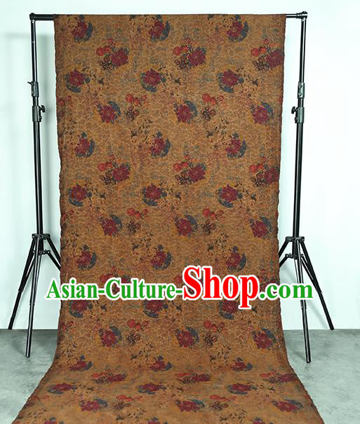 Chinese Traditional Qipao Dress Ginger Silk Fabric Classical Red Peony Pattern Gambiered Guangdong Gauze