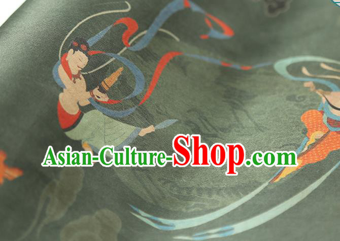 Chinese Classical Cloud Goddess Pattern Green Gambiered Guangdong Gauze Drapery Traditional Qipao Dress Silk Fabric