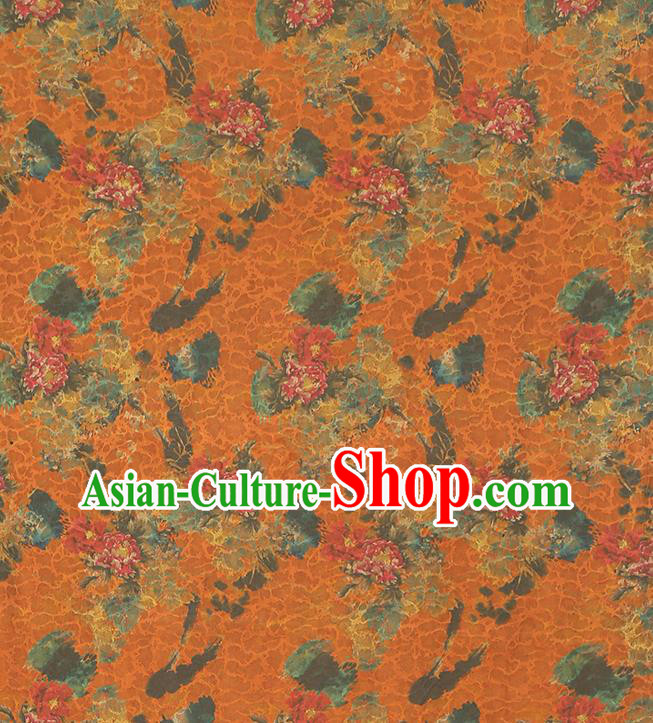 Chinese Classical Peony Pattern Gambiered Guangdong Gauze Traditional Qipao Dress Orange Silk Fabric