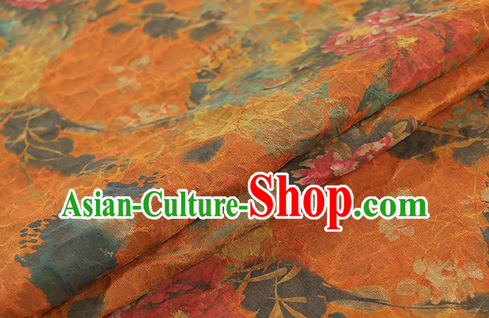 Chinese Classical Peony Pattern Gambiered Guangdong Gauze Traditional Qipao Dress Orange Silk Fabric