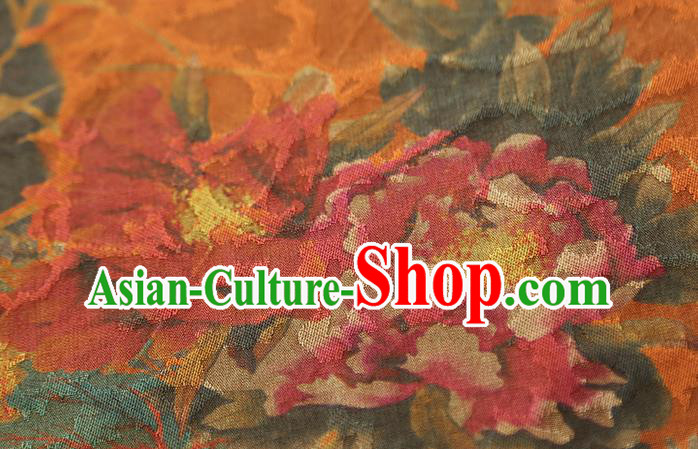 Chinese Classical Peony Pattern Gambiered Guangdong Gauze Traditional Qipao Dress Orange Silk Fabric
