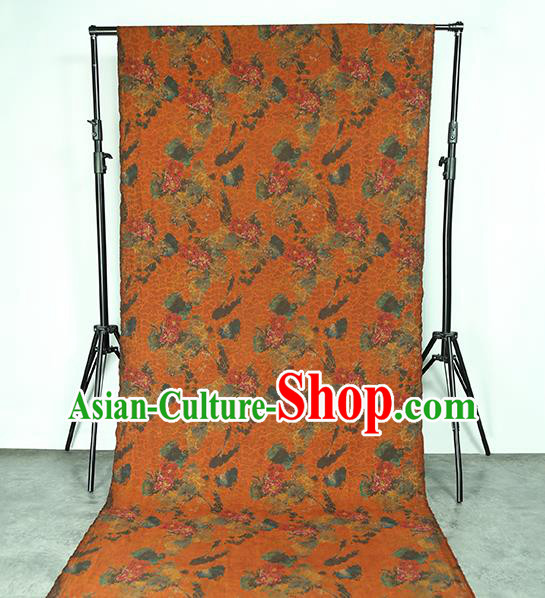 Chinese Classical Peony Pattern Gambiered Guangdong Gauze Traditional Qipao Dress Orange Silk Fabric