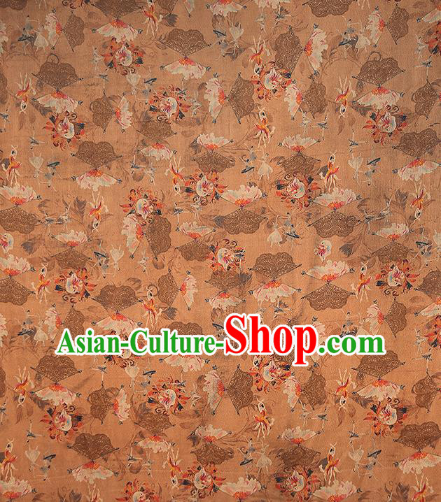 Chinese Classical Orange Gambiered Guangdong Gauze Traditional Qipao Dress Printing Silk Fabric