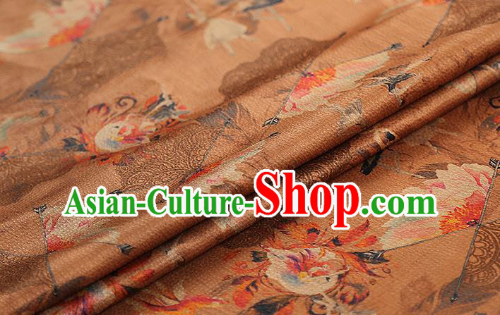Chinese Classical Orange Gambiered Guangdong Gauze Traditional Qipao Dress Printing Silk Fabric