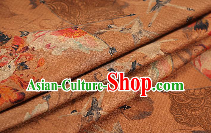 Chinese Classical Orange Gambiered Guangdong Gauze Traditional Qipao Dress Printing Silk Fabric